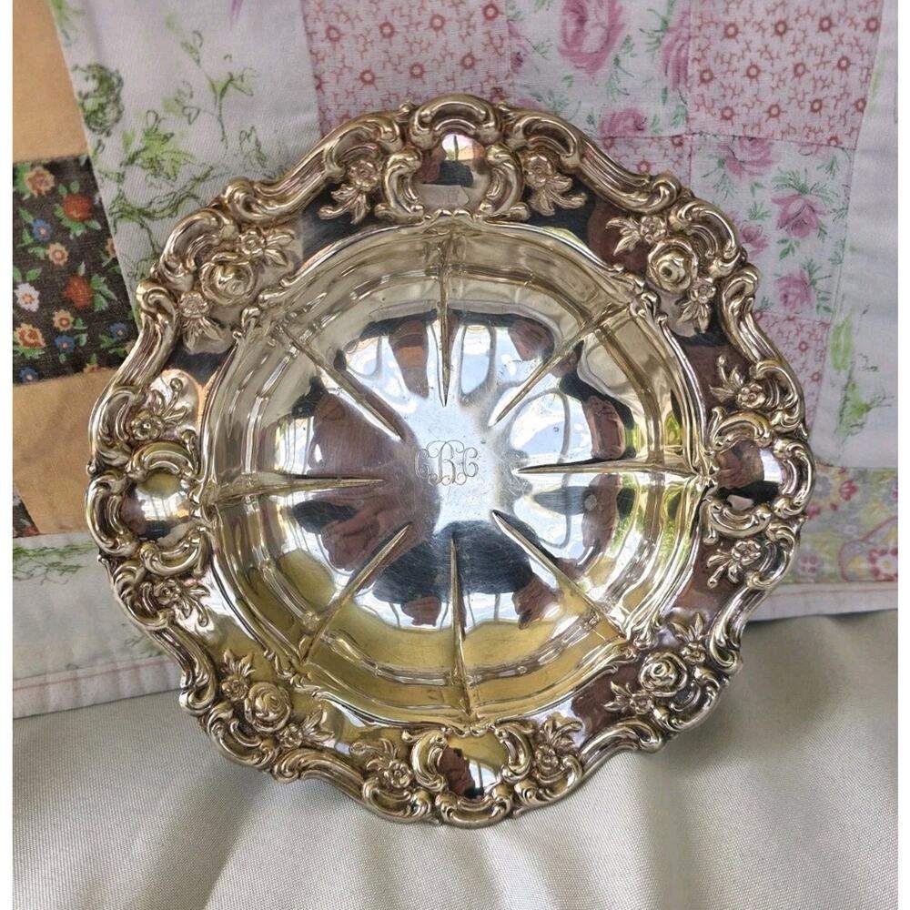 Vintage Towle Silverplate Bonbon Candy Bowl Monogrammed "CBC" Victorian Floral
